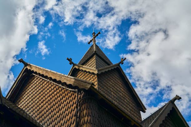 Heddal Stave Church is a parish church built out of wood. Heddal, Norway - 06 16 2022: Heddal Stave Church is a medieval parish church built out of wood, located in Telemark in Norway. heddal stock pictures, royalty-free photos & images