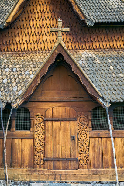 Heddal Stave Church is a parish church built out of wood. Heddal, Norway - 06 16 2022: Heddal Stave Church is a medieval parish church built out of wood, located in Telemark in Norway. heddal stock pictures, royalty-free photos & images