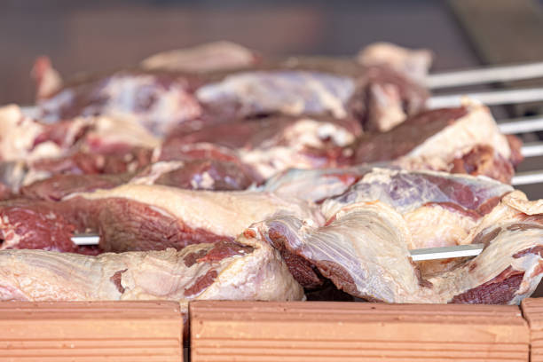 close up on meat at brazilian barbecue event