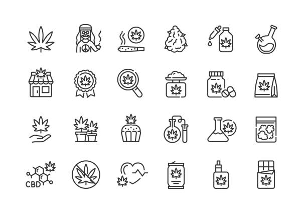 Cannabis Line Icons. Pixel perfect. Editable stroke. Cannabis Line Icons. Pixel perfect. Editable stroke. Vector illustration. cannabis-sativa stock illustrations