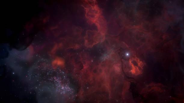 istock Red Bright Galaxy Nebulae and Mystical Stars in Alien Deep Space Background 2102494839