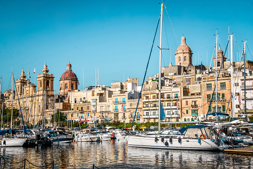 St. Lawrence And The Moored Yachts On Birgu Waterfront, Malta