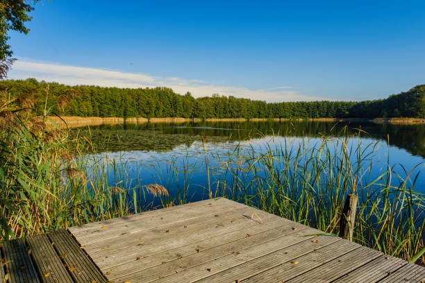 istock Beautiful sunset over lake with wooden pier. 2102530375