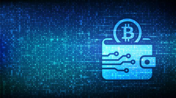 ikona kryptopeněženky s bitcoiny vytvořenými binárním kódem. digitální kryptoměnová peněženka. mobilní bankovnictví, online finance, blockchain banner. pozadí binárního kódu s číslicemi 1.0. vektorové ilustrace. - blockchain stock ilustrace