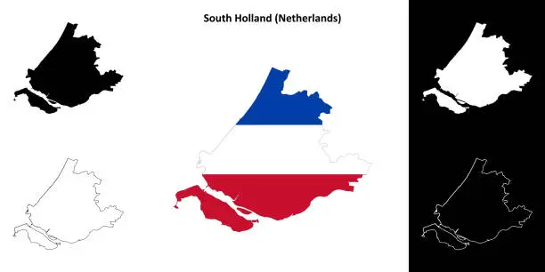 Vector illustration of South Holland outline map set