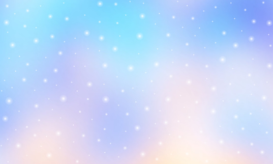 Glittering gradient background with hologram effect and magic lights. Holographic abstract fantasy backdrop with fairy sparkles, gold stars and festive blurs