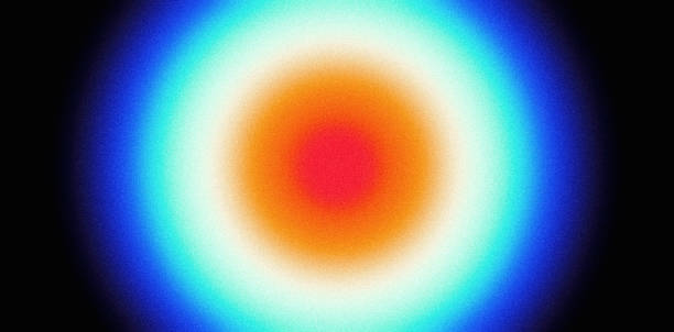 istock Grainy background glowing vibrant color gradient blue orange red black circle ring noise texture banner poster design 2102559962