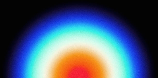 istock Grainy background glowing vibrant color gradient blue orange red black circle ring noise texture banner poster design 2102559967