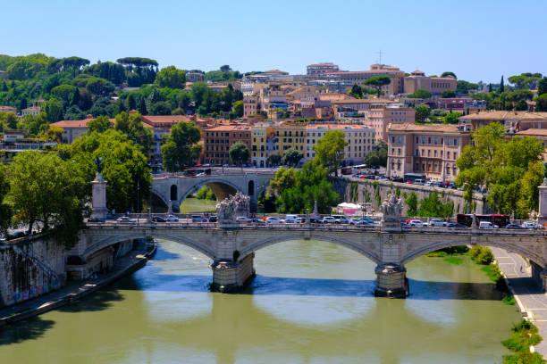 Rome, IT - 11 August 2023: View of the Tiber River