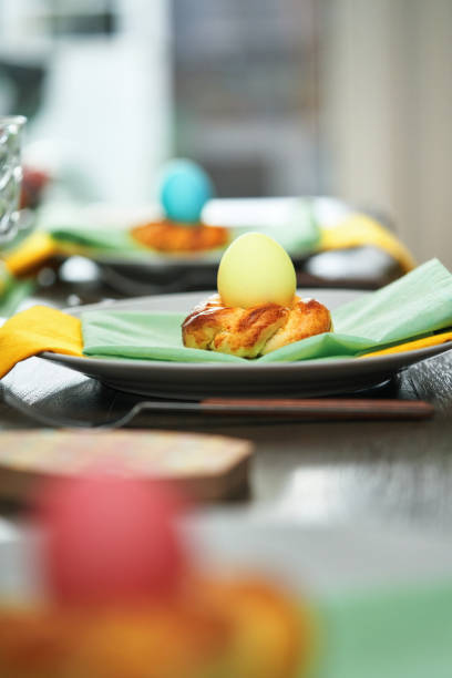 Easter Lunch with Roast Pork, Vegetables, Easter Cookies and Easter Cake