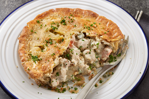 Individual Chicken Pot Pie with Cream Sauce Peas, Carrots and Potatoes