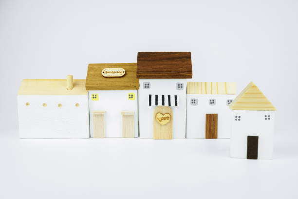 Wooden Block Toy house on a white background.