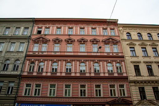 Bohemian architecture in Prague City with colored buildings