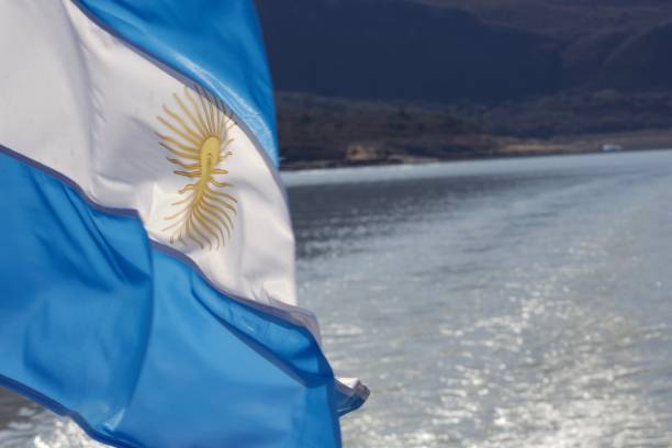 istock argentinian flag with lake and glaciers 2102595383
