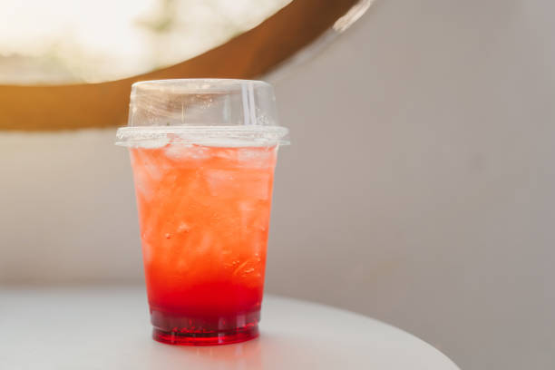 istock Strawberry soda water is placed on a table in a cafe. 2102595904