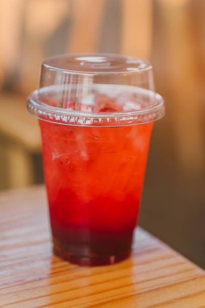 istock Strawberry soda water is placed on a table in a cafe. 2102595968