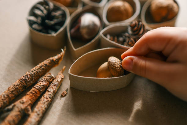 istock Montessori and Sensory Development, A child plays with natural materials 2102604081