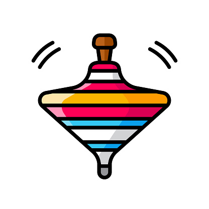 Vector illustration of a spinning top against a white background in line art style.