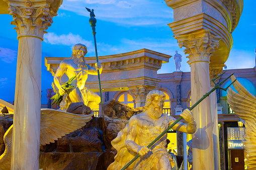 Las Vegas,  Nevada, United States - September 27, 2023: Detail of the Fountain of the Gods in Caesars Palace