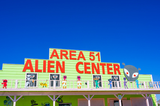 Amargosa Valley,  Nevada, United States - September 27, 2023: Area 51 Alien Center shop and gas station