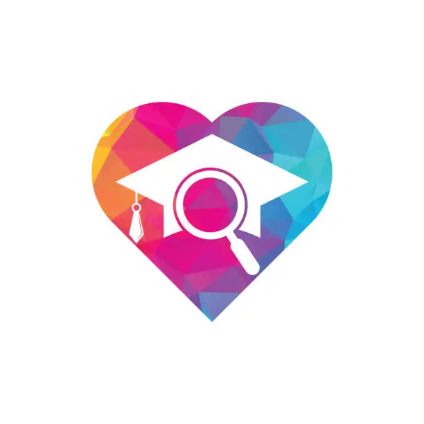 Vector illustration of Search education heart shape concept logo.