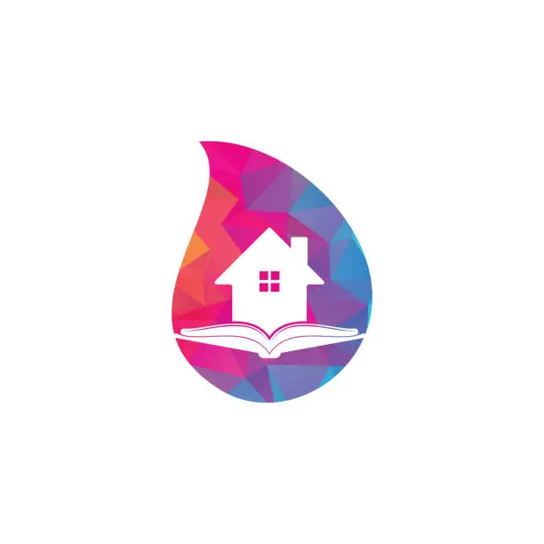 Vector illustration of Book house drop shape concept logo design template.