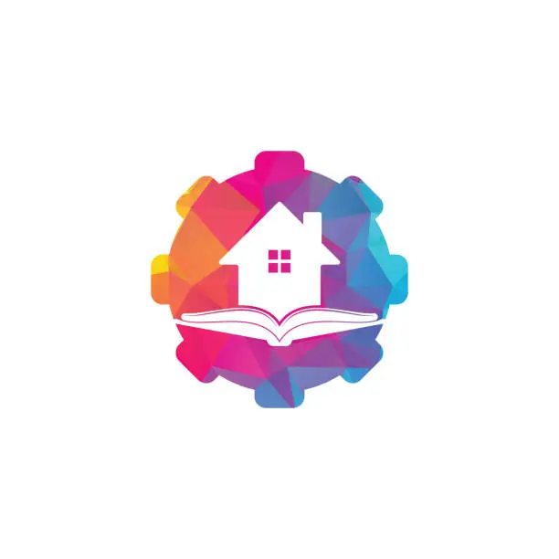 Vector illustration of Book house gear shape concept logo design template.