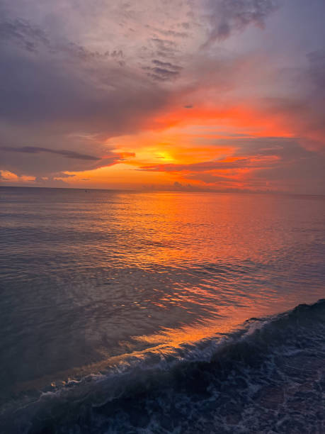 istock Orange sunset view from the ocean beach, Florida 2102652301