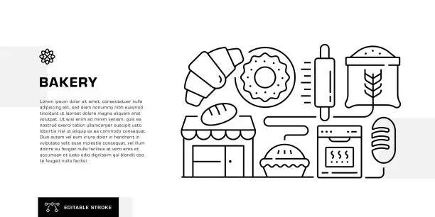 Vector illustration of Bakery Line Icon Design for Header, Web Banner Template