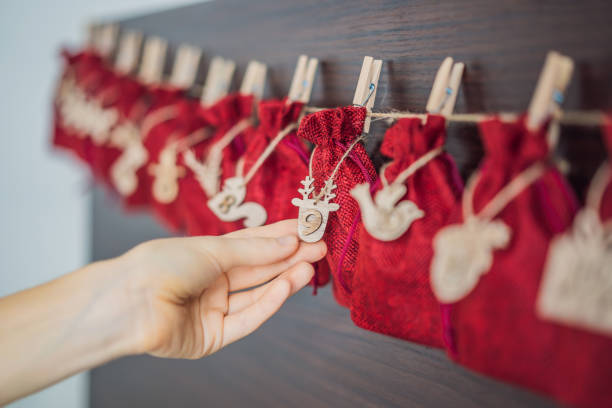 Closeup of chocolate in shaped santa claus on advent calendar
