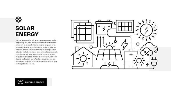 Solar Energy Editable Line Icon Design for Header, Web Banner Template