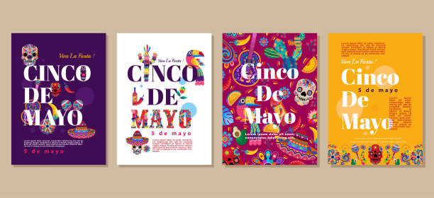 Elegant cinco de mayo Set of greeting cards, posters, holiday covers - ilustração de arte vetorial