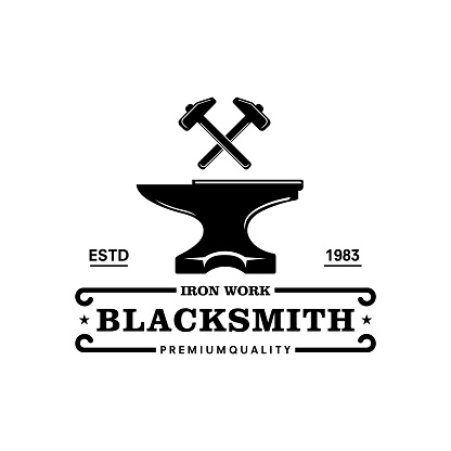 Color illustration of a blacksmith logo on a background with white.