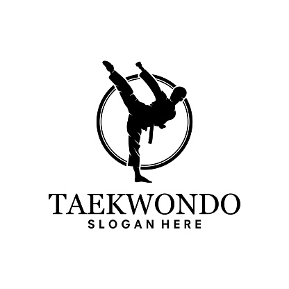 Vector taekwondo symbol template. Martial arts badge. Emblem for sports events, competitions, tournaments. Silhouette of a man