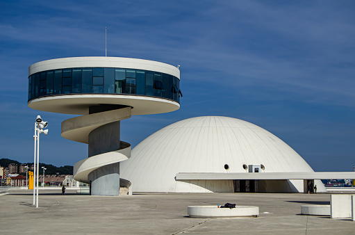 modern buildings in Avilés, Niemeyer Center Museum on a summer vacation day. September 10, 2023