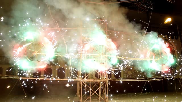 Castle-shaped fireworks, traditional festive holiday custom in some cities of Peru