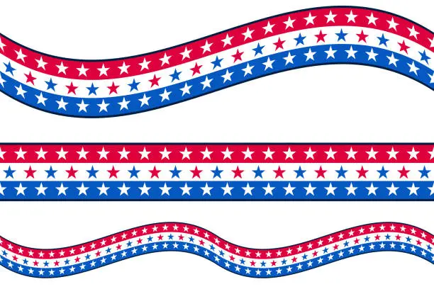 Vector illustration of A set of red, white, and blue ribbon with stars - Vector Illustration