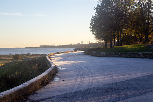 Icy road by the sea