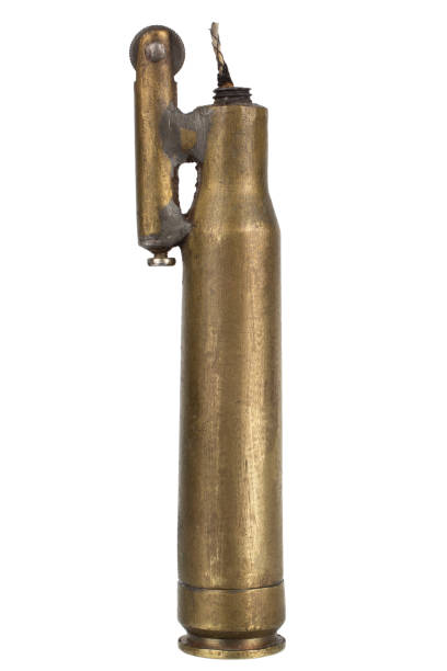 istock Vintage lighter handmade from ammo case isolated on a white. 2102881326