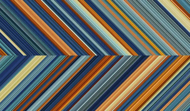 Vector illustration of Harmonious striped geometric pattern composed of big amount of thin blue and orange stripes.