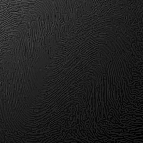 Vector illustration of Organic tactile embossed wavy texture. Abstract black monochrome reaction diffusion Turing pattern background.