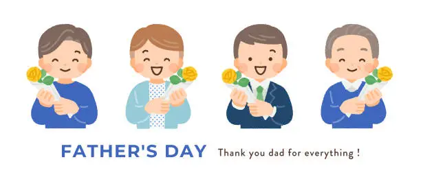 Vector illustration of illustration material of a father holding a yellow rose on father's day