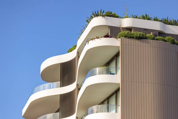 istock Top part of new, modern apartment building, background with copy space 2102952982