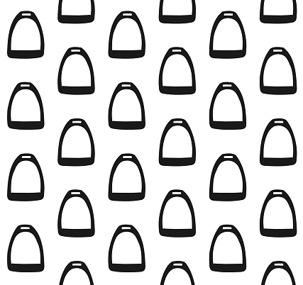 Vector seamless pattern of hand drawn doodle sketch horse riding stirrup silhouette isolated on white background
