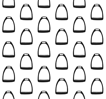 Vector seamless pattern of hand drawn doodle sketch horse riding stirrup isolated on white background