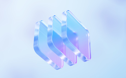 Transparent glass with gradient colors, 3d rendering. 3D illustration.