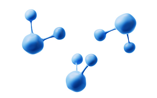 Blue molecules with different angles, 3d rendering. 3D illustration.