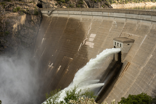Water Rushes Through Vents out of OShaunessy Dam at Hetch Hetchy