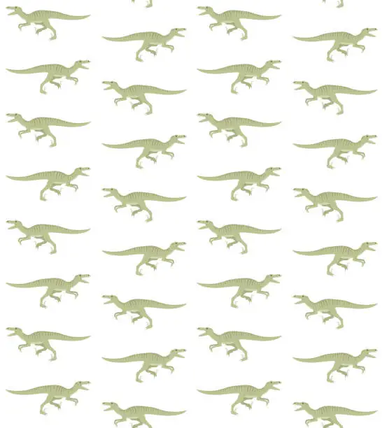 Vector illustration of Vector seamless pattern of hand drawn flat velociraptor dinosaur