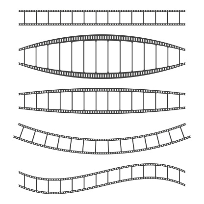 Set of filmstrip vectors with different curvatures on a white background. Vector illustration. EPS 10. Stock image.
